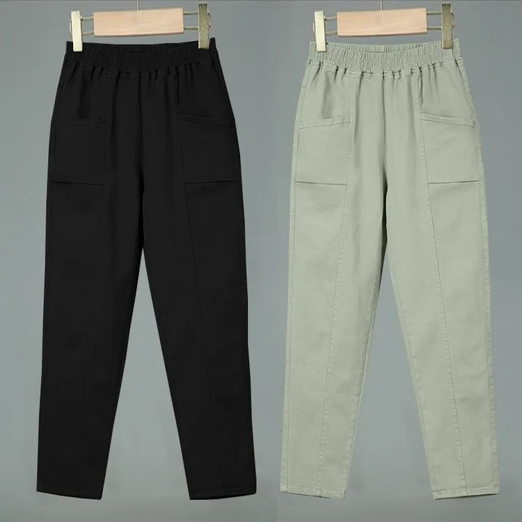 松紧腰休闲速干九分裤高腰女士显瘦哈伦裤简约常规外穿秋冬透气