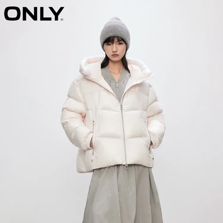 【90白鸭绒】ONLY25冬季新款连帽立领羽绒服保暖休闲女|125423003
