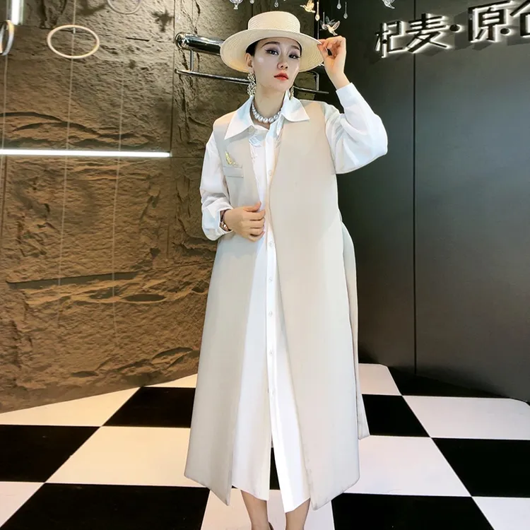 M2025春秋新款女装百搭马甲中长款 高腰系带坎肩法式设计感M707