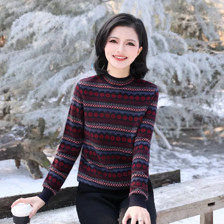 枫竺阿楠anan气质半领费尔岛毛衣女冬季洋气高贵上衣保暖针织衫