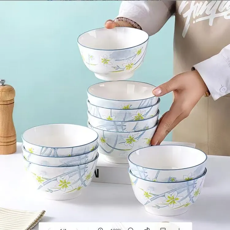 【5英寸碗水仙花10支装】家用陶瓷吃饭碗釉下彩工艺网红餐具