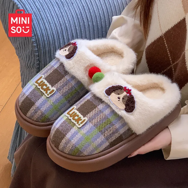 MINISO/名创优品拖鞋女款2025新款爆款棉拖鞋秋冬季防滑EVA棉拖鞋