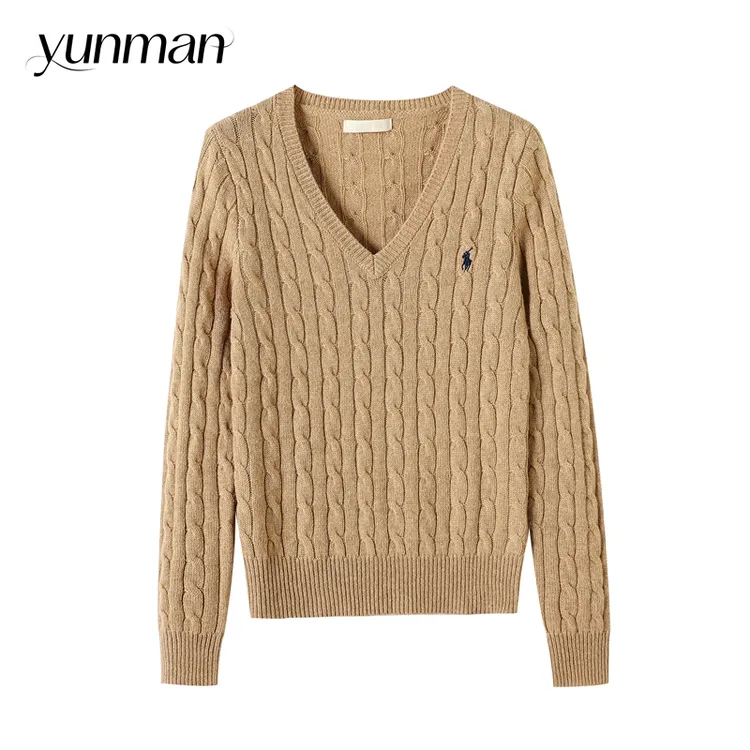 赵路思同款V领麻花长袖显瘦羊毛羊绒套头针织衫打底衫秋冬女毛衣