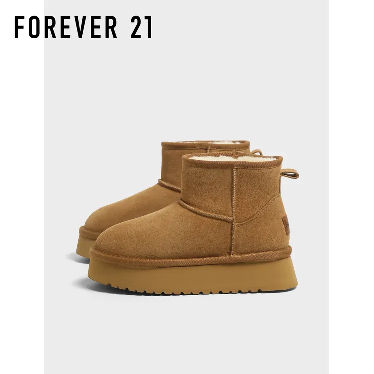 FOREVER 21&蕲艾雪地靴女2025新款冬季厚底加绒保暖抗寒防滑棉鞋