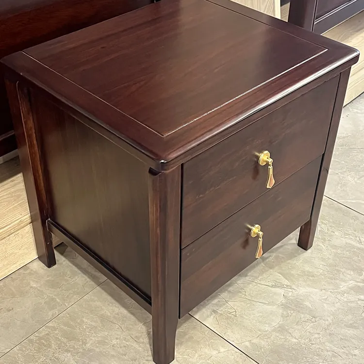 新中式床头柜实木乌金木色轻奢高级感现代简约置物卧室实木床头柜