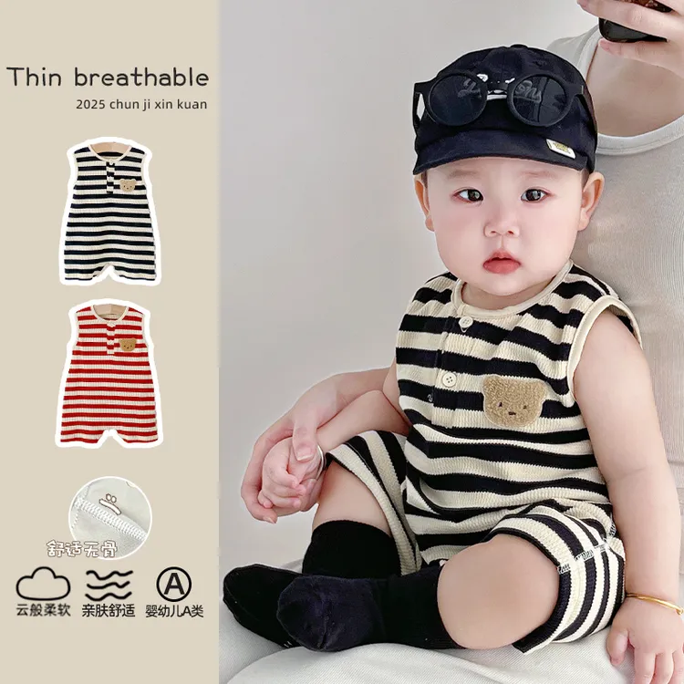 【无骨】男女宝宝夏季衣服夏装背心包屁衣爬服婴幼儿无袖连体哈衣潮