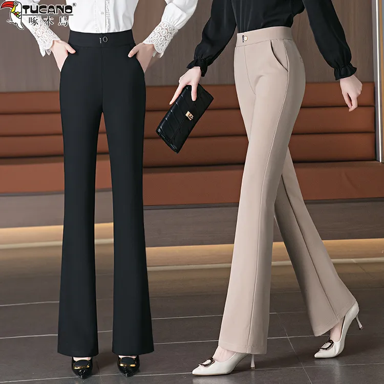 啄木鸟2025年爆款春秋气质高腰小众休闲裤显瘦喇叭裤外穿夏季女裤