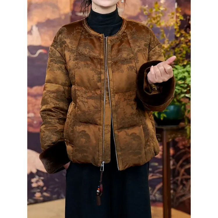 新中式国风高级印花加厚保暖棉服女2025冬季新款洋气百搭长袖外套