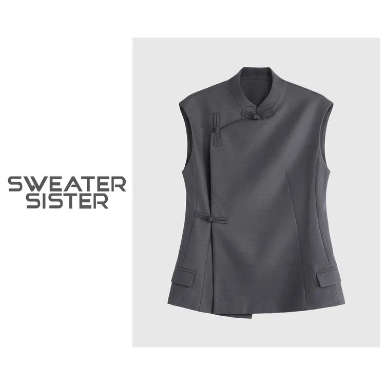 新中式复古国风马甲百搭立领盘扣马夹女5327-6012