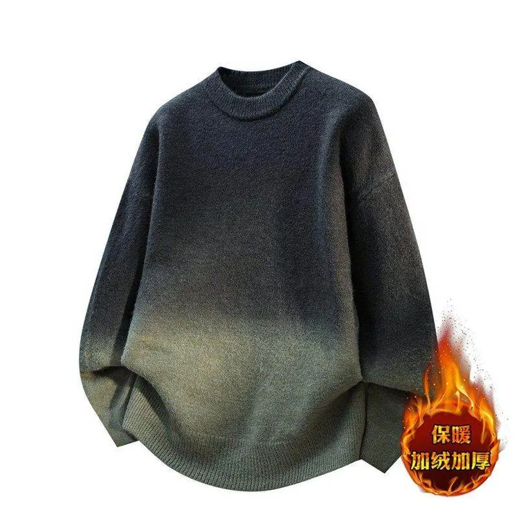 潮牌渐变圆领针织衫毛衣2025秋冬季新款简约潮流宽松休闲毛线