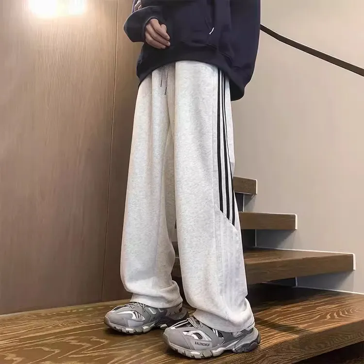 美式条纹卫裤男款春秋季男生潮流百搭休闲裤新款宽松直筒运动裤子