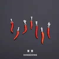 SHN015【董】天然赤色沙丁红珊瑚“小辣椒”项链/（多样性发一)