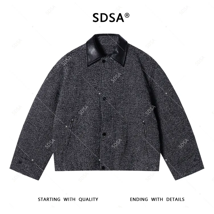 SDSA男士秋冬新款轻奢痞帅男装老钱风针织肌理感翻领外套夹克休闲