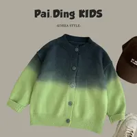 【现货】阿卷秋装儿童时尚渐变绿休闲宽松百搭针织毛衣开衫SJ5137