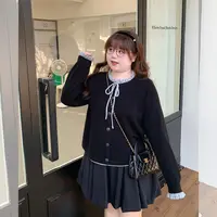 LT STUDIO辣条大码女装 miu系蝴蝶结圆领假两件针织毛衣