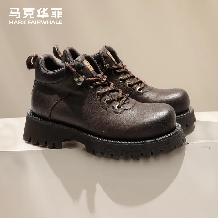 马克华菲男鞋马丁靴男2025秋冬新款大黄靴子男士英伦休闲工装皮靴