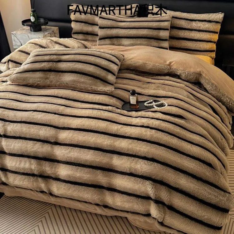 轻奢加厚加绒牛奶绒四件套毛绒床上双面珊瑚绒被套罩床单三件套