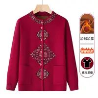 中老年人秋冬装女奶奶冬装加绒毛衣妈妈保暖针织开衫老人衣服太太