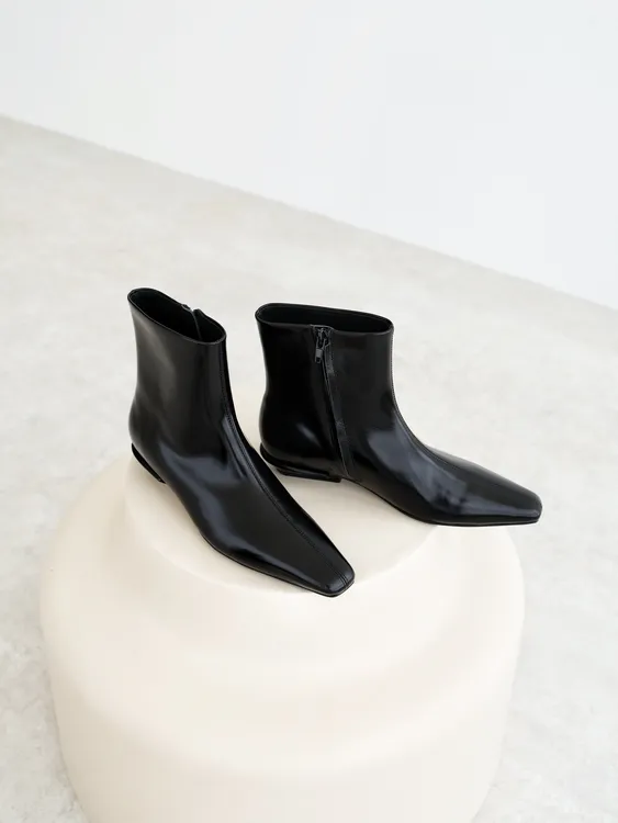 InkingPot彭姐 气质极简舒适绒面短靴方头侧拉链女靴子真皮及踝靴