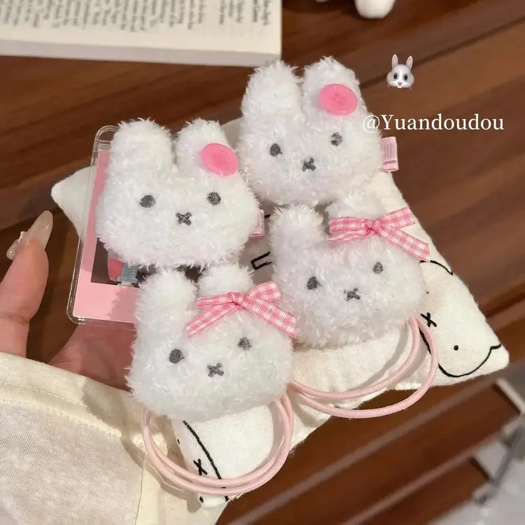 秋冬毛绒绒少女米菲兔蝴蝶结发圈甜美可爱双马尾头绳发饰女