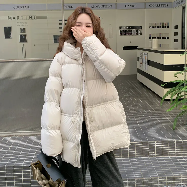 韩系连帽羽绒服女冬季2025新款设计收腰白鸭绒小个子显瘦保暖外套