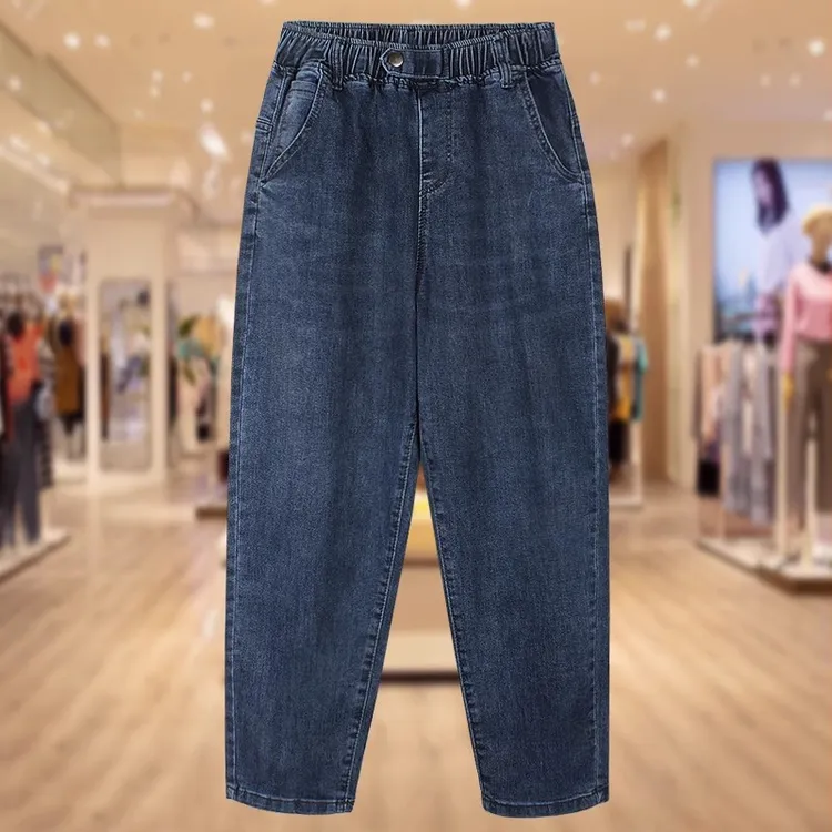 大码哈伦牛仔裤女2025新款秋季复古宽松显瘦百搭休闲直筒阔腿裤子