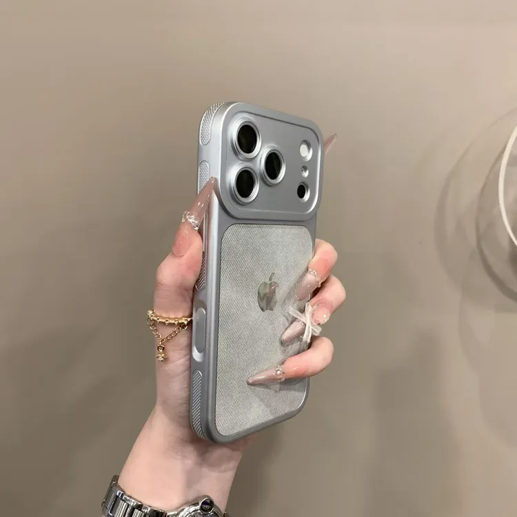 新款蜂窝边框大视窗牛仔纹适路用于iPhone17pro苹果手机壳16pro全