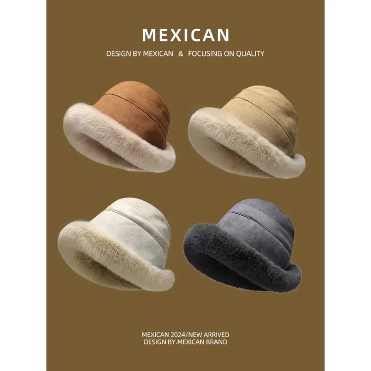 稻草人帽子2025新款女秋冬季保暖加绒渔夫帽冬天护耳百搭毛绒盆帽