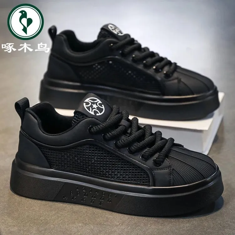 啄木鸟男鞋运动休闲网面鞋夏季透气网鞋板鞋男款厚底网面透气鞋子