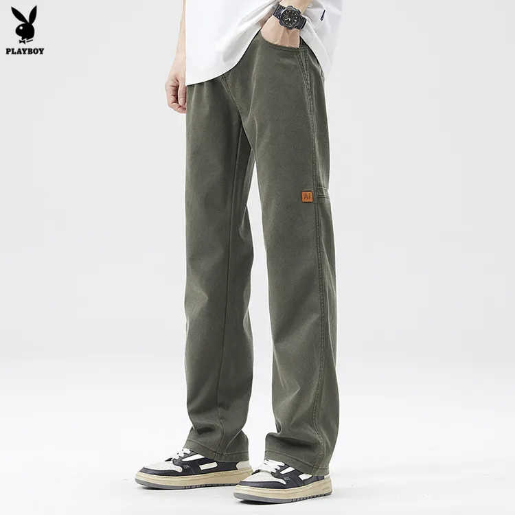 花花公子轻薄柔软多色休闲拉链直筒裤2025年新款夏季裤子美式复古