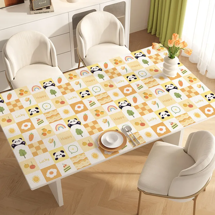 格子餐桌垫防水防油免洗防烫皮革桌布轻奢高级感茶几桌面保护垫子