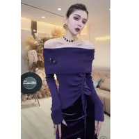 【YING FASHION】莹老板-时尚气质百搭露肩抽绳毛衣 90970245 549