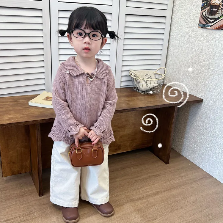 【薰衣草】86185MY翻领针织毛衣鱼子酱品牌女童童装