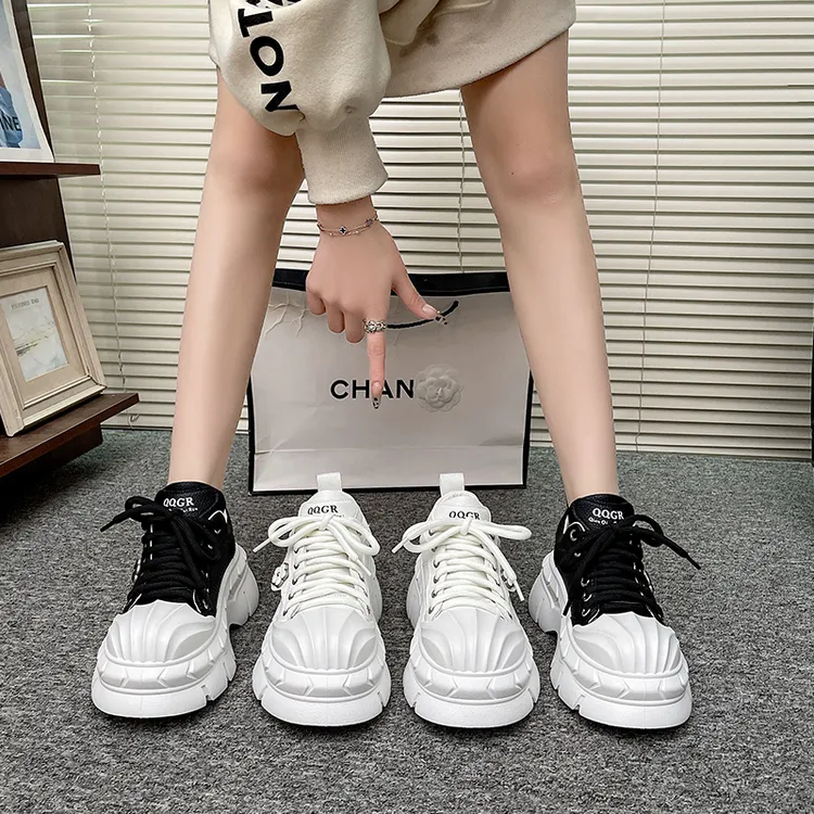 厚底贝壳头休闲女鞋2025春季新款欧洲站溶解鞋小个子松糕底小白鞋