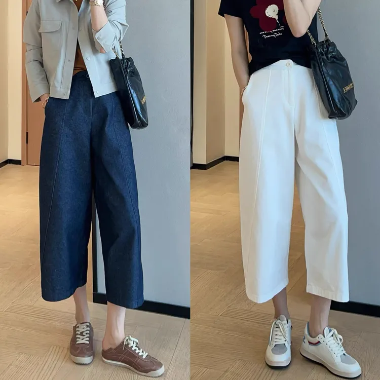 立体剪裁小个子显瘦八分阔腿裤女夏季新款梨形身材高腰宽松休闲裤