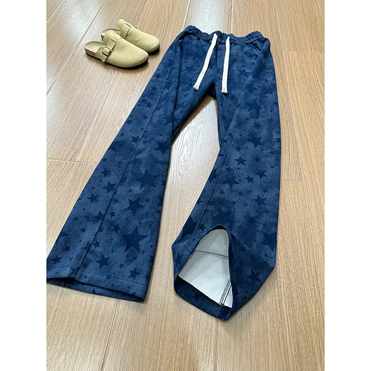 藏青色美式星星弯刀卫裤男款秋冬潮牌扎染休闲裤子宽松垂感运动裤