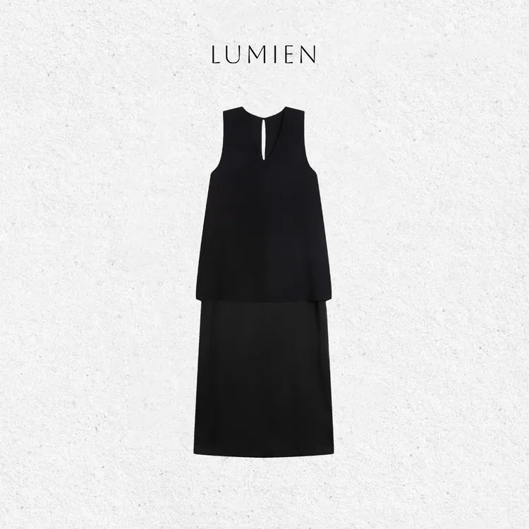 【LUMIEN】气质极简风层次感叠穿设计假两件套醋酸连衣裙LX5DLL167