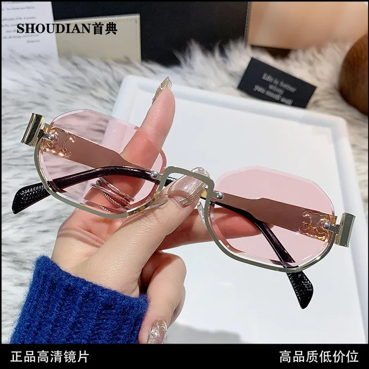 2025新款法式椭圆金属墨镜女时尚凹造型半框防紫外线太阳镜