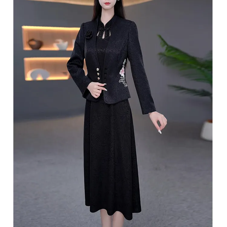 DBF-25B180YR 新款气质中式旗袍两件套轻奢减龄显瘦连衣裙 M-5XL