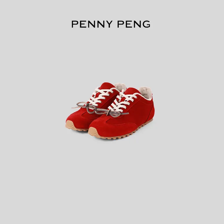 PENNYPENG 火焰山 红色时尚潮流复古百搭加绒平底低帮系带德训鞋