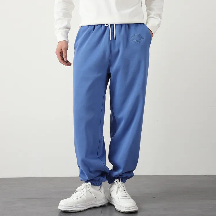 潮牌重磅加绒加厚休闲长裤男秋冬加肥宽松运动裤简约保暖束脚卫裤