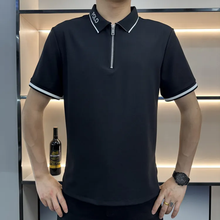 35111夏季新款2025男士休闲百搭纯色商务修身POLO衫翻领