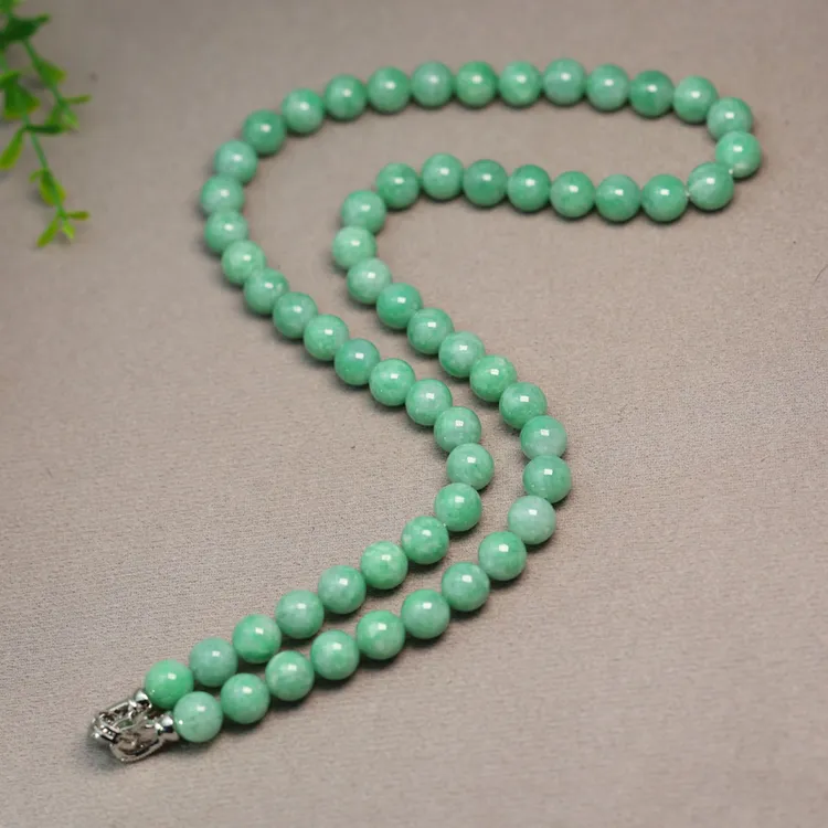 #K462一条冰糯种满绿天然A货翡翠圆珠子项链手链