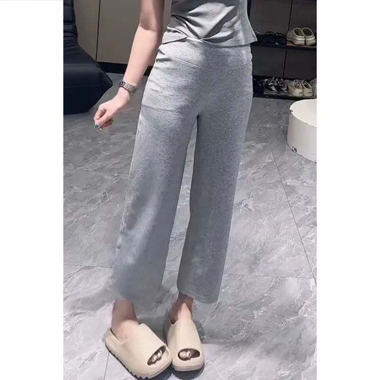 艾塔莉夏季女款气质休闲裤高腰九分裤时尚百搭高弹力直筒裤运动裤