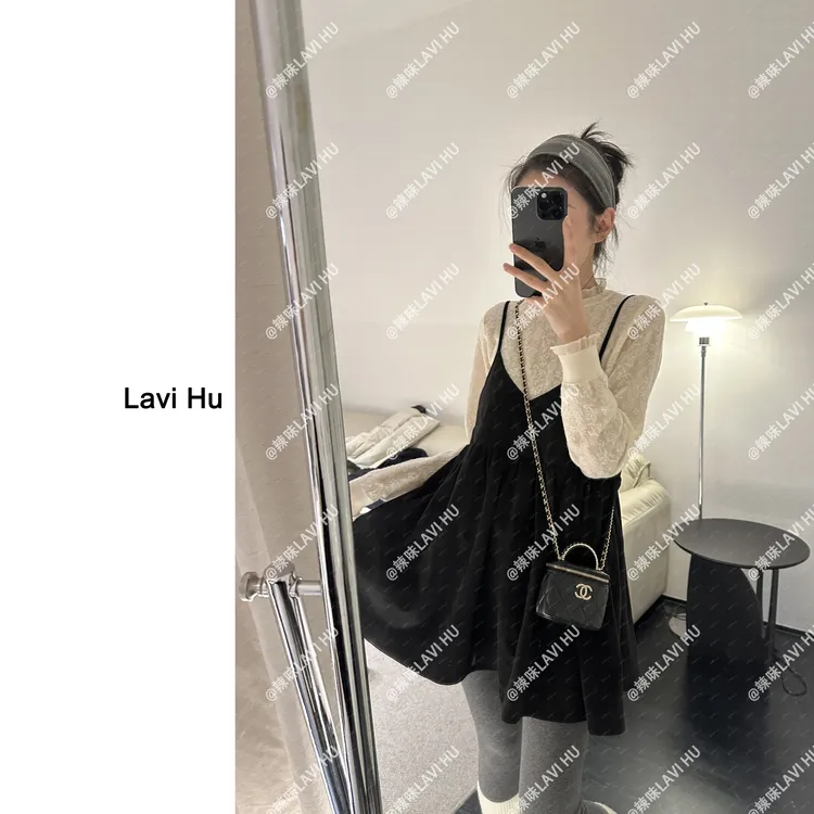 LAVI HU【墨韵芭蕾】秋冬时尚高级背带裙黑色吊带连衣裙8667