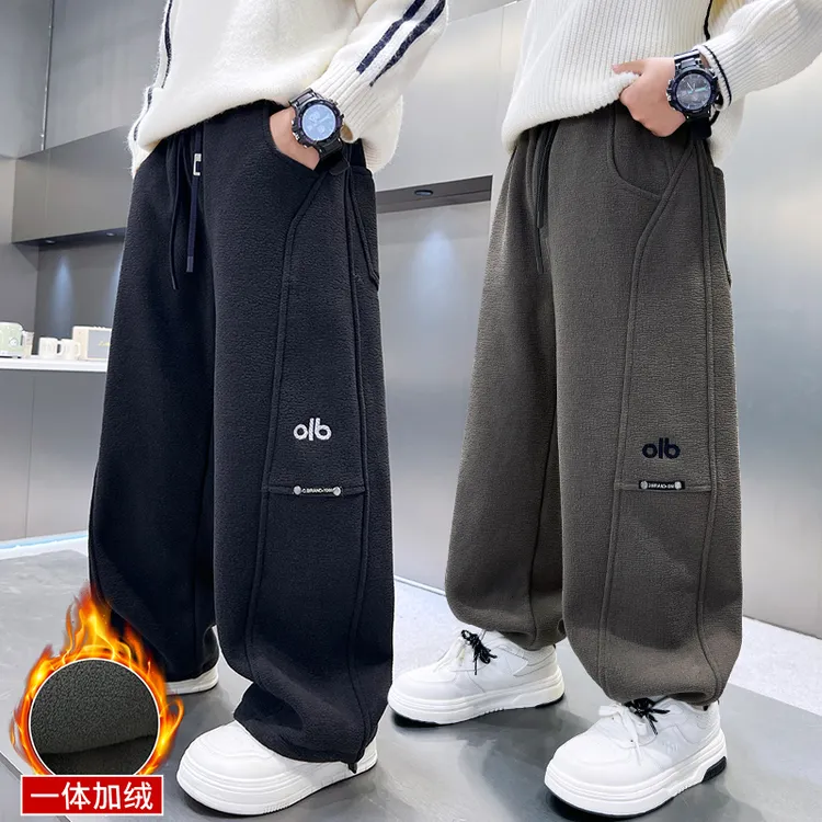 男童一体绒裤子秋冬季2025新款中大童加绒休闲长裤冬装儿童男孩潮