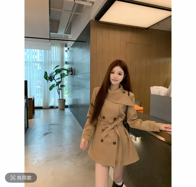 MIU系千金UM家2025秋网红新款英伦风双排扣韩版通勤风衣外套女