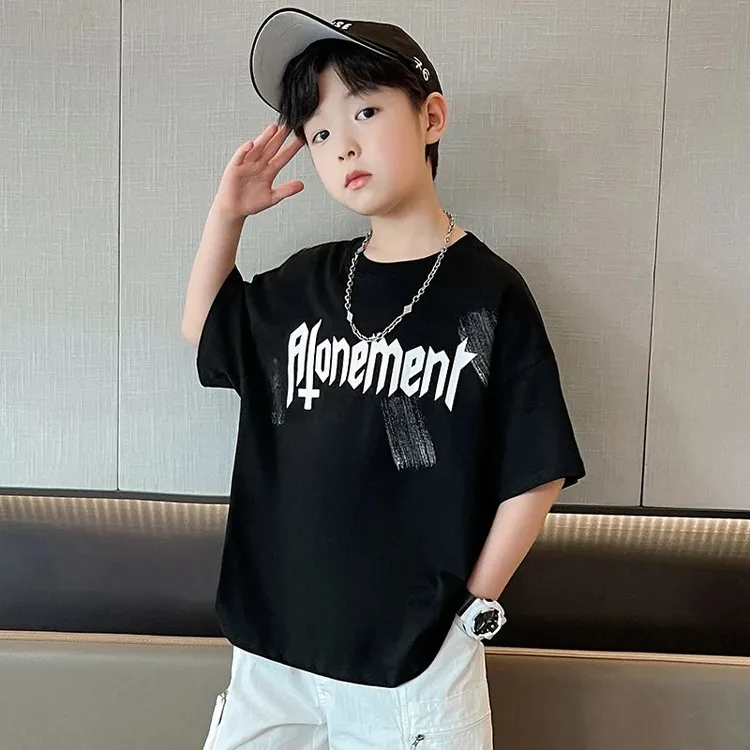 男童短袖t恤夏季薄款2025中大童休闲韩版半袖时尚儿童上衣帅气潮5