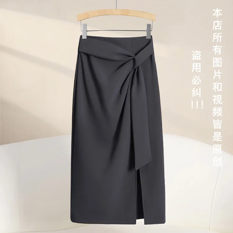 时尚半身裙女2025早秋高腰显瘦a字裙气质百搭开叉长款裙子包臀裙