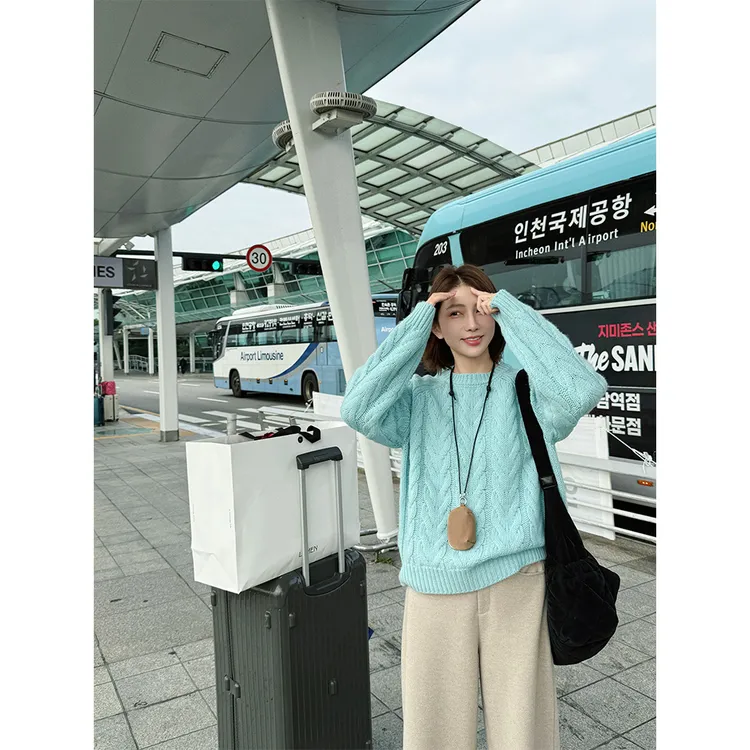 【唐悠悠】550g美利奴加厚100绵羊毛绞花套头毛衣慵懒风宽松上衣